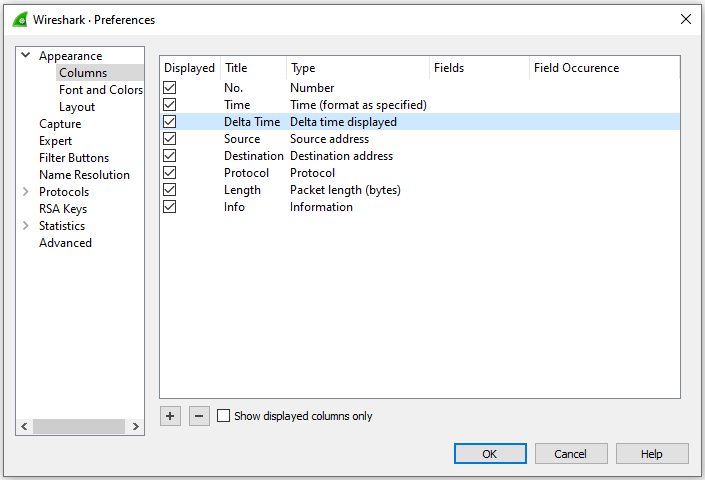 documentation/Wireshark/images/WiresharkPreferencesAppearanceColumns.png
